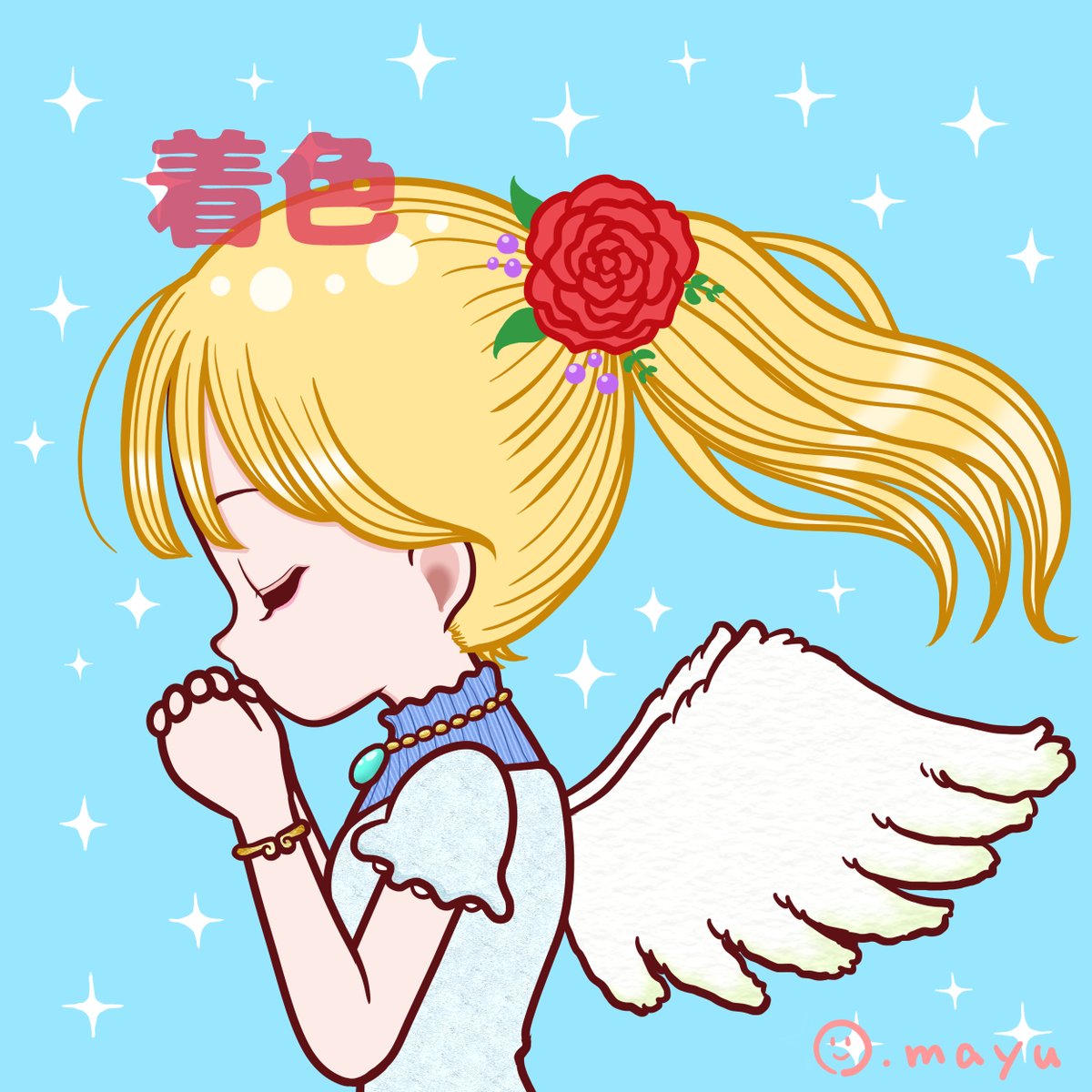 【デジタルシャドーアート　天使の祈りNFT】進捗✨ イラスト部分が完成です！！👼 質感にこだわりつつ、全体的に爽やかなイメージになりました。 ここからシャドーアートとして組み立てていきます！ #イラスト #天使 #HEXANFT