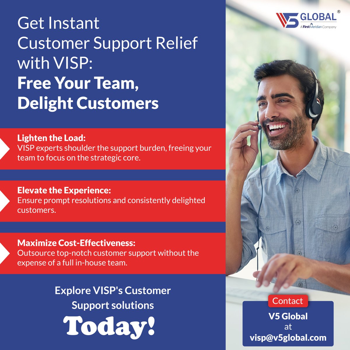 Got too many customer questions?
Our VISP team from V5 Global can handle it all, keeping your customers satisfied. Visit v5global.com to know more.

#visp #CustomerService #VISP #VirtualSupport #OneFM #OneFirstMeridian #v5global