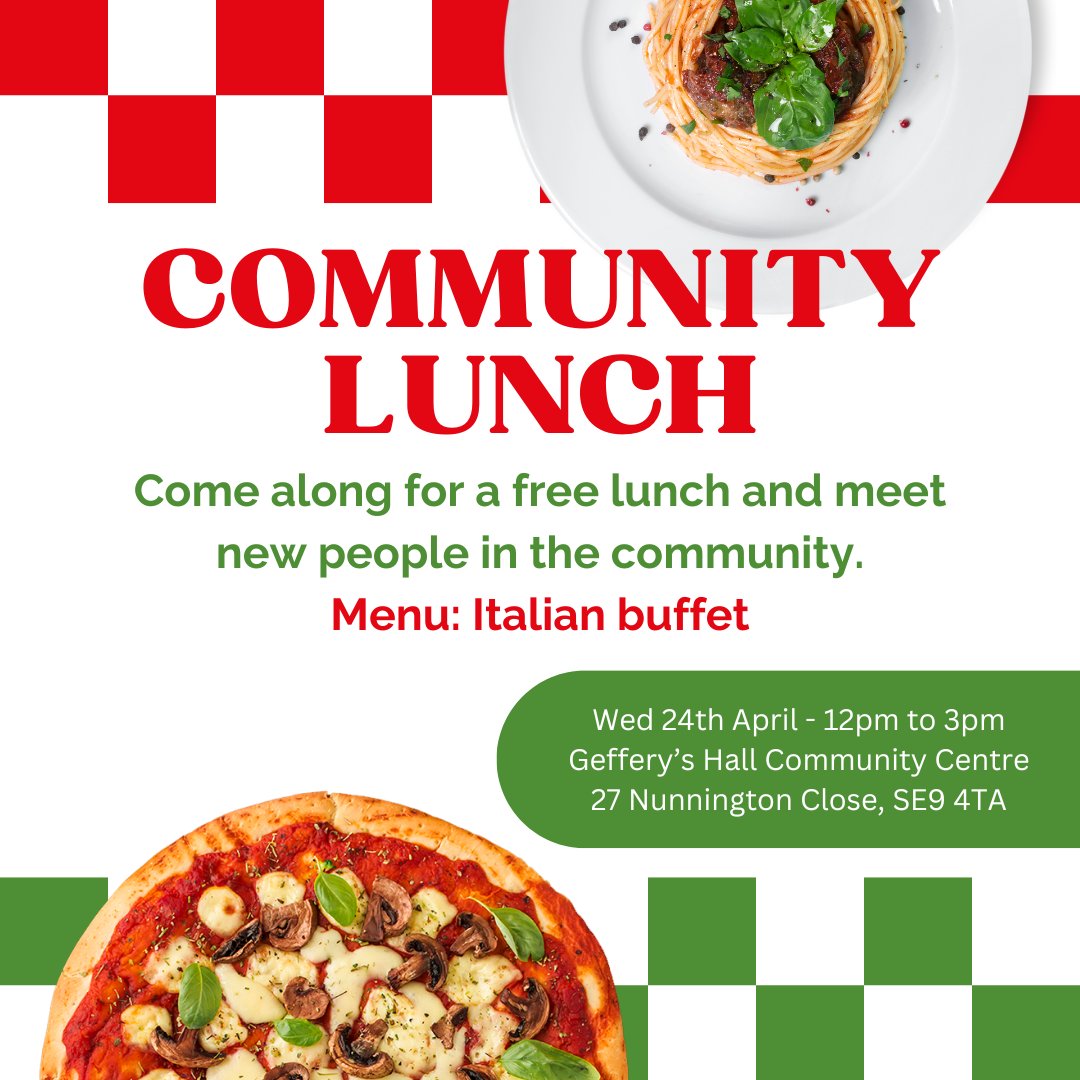 Don't forget to come down to MBLR's Community Lunch tomorrow at Geffery's Hall! Enjoy live music, a delicious Italian buffet and tasty cakes alongside other local residents in our community 🍝🍰🤩