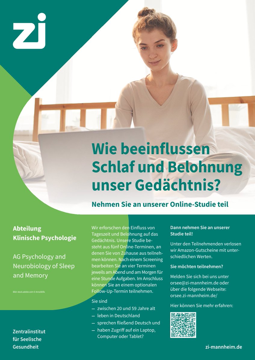 Gordon Feld (@gordonfeld) on Twitter photo Wir führen am <a href="/zi_mannheim/">Zentralinstitut für Seelische Gesundheit</a> eine sehr große Online-Schlafstudie durch, bei der wir eure Hilfe brauchen! Bitte weiterleiten :)
Hier geht es zur Anmeldung: orsee.zi-mannheim.de/public/ Wir führen am <a href="/zi_mannheim/">Zentralinstitut für Seelische Gesundheit</a> eine sehr große Online-Schlafstudie durch, bei der wir eure Hilfe brauchen! Bitte weiterleiten :)
Hier geht es zur Anmeldung: orsee.zi-mannheim.de/public/