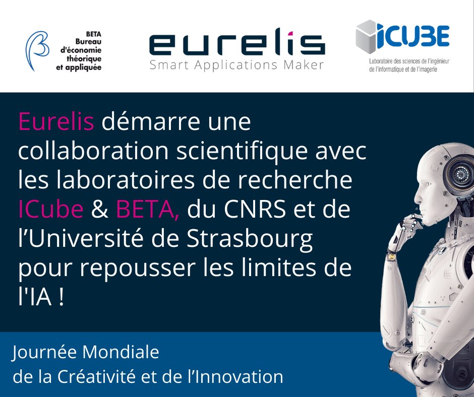 À l'occasion de la Journée Mondiale de la Créativité et de l'Innovation, Eurelis est heureuse d'annoncer son partenariat avec les laboratoires ICube et BETA, du CNRS et de l'Université de Strasbourg!
#Innovation #Recherche #Créativité #IntelligenceArtificielle #IA #Partenariat