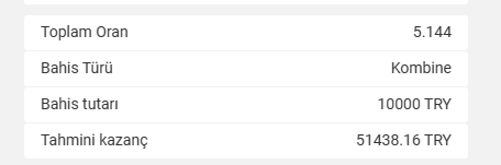 Elimde 5.15 oran harika bir kupon var.

52.000₺ veriyor. Bu tweeti görüp kupona oynamayan herkes bugün çok pişman olabilir.
Like atıp yorum atanlar kupona öncelikli erişecek ❤️