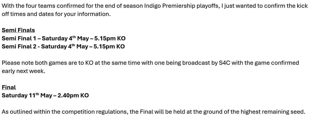Your @WelshPremRugby playoff details confirmed by the <a href="/WelshRugbyUnion/">Welsh Rugby Union 🏴󠁧󠁢󠁷󠁬󠁳󠁿</a>.