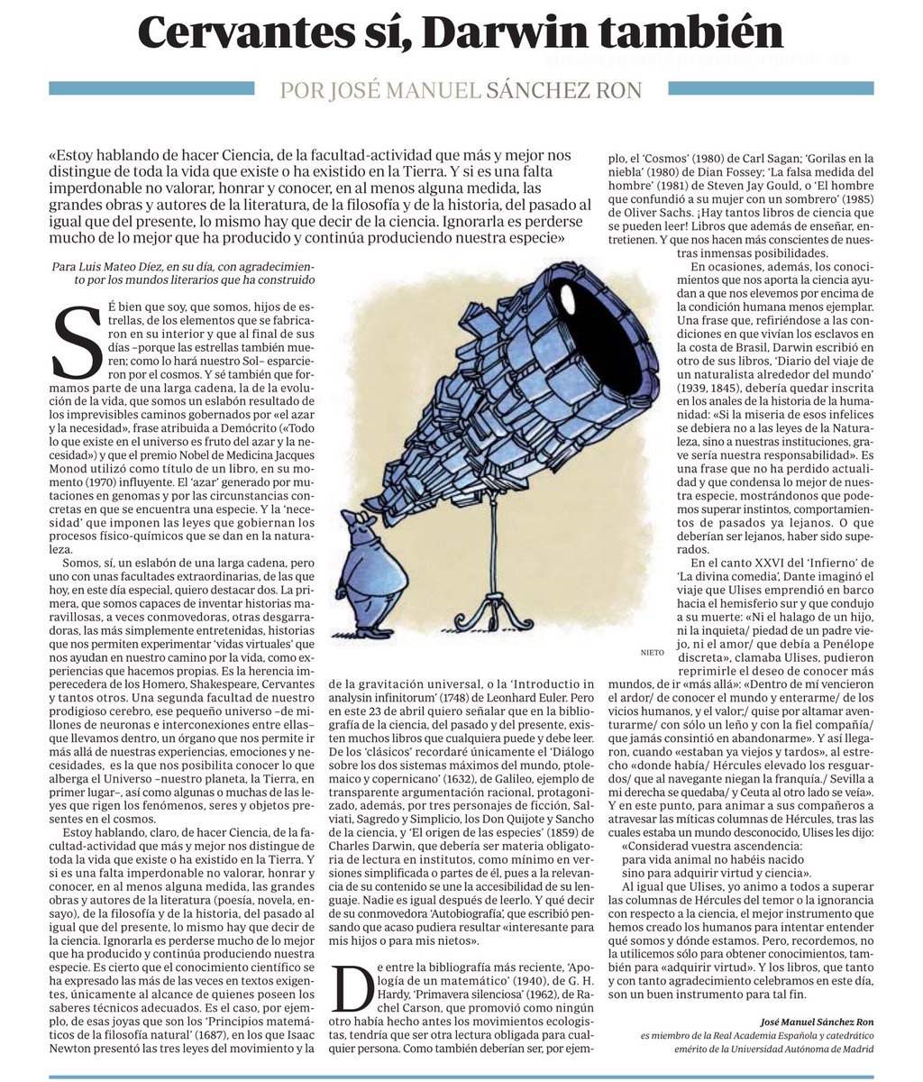 En el #DíaDelLibro2024, José Manuel Sánchez Ron nos recuerda algo muy importante (y, no por ello, menos entretenido 😉) 👇🏽

#SantJordi2024 #Ciencia