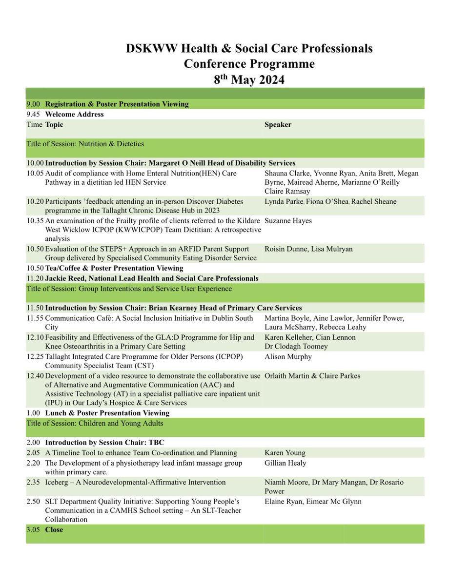 HSE Dublin South, Kildare & West Wicklow (@hsecho7) on Twitter photo DSKWW HSCP Conference 8th May 2024 @ theWestgrove Hotel Clane is open for registration!
To apply for a ticket please contact ellen.cassells1@hse.ie
Registration closes on Thursday 2nd May #dskww DSKWW HSCP Conference 8th May 2024 @ theWestgrove Hotel Clane is open for registration!
To apply for a ticket please contact ellen.cassells1@hse.ie
Registration closes on Thursday 2nd May #dskww