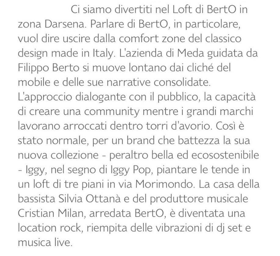 Paolo Casicci sul blog CieloTerra Design racconta la sua avventura al #loftbertolive durante la #milanodesignweek2024, dove ha avuto modo di scoprire il protagonista della nuova Collezione BertO: il divano Iggy. Leggi il post: cieloterradesign.com/editorial/mila… #thedreamdesign #madeinmeda