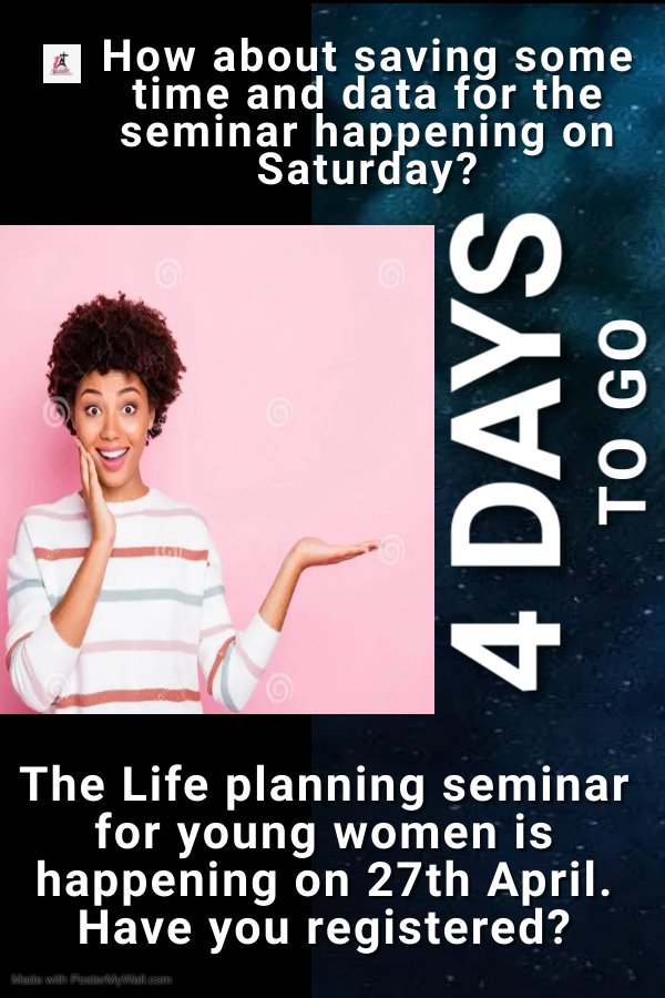 Why not register today? 

Scan QR code or use link to register.
chat.whatsapp.com/E39lcnA6KY43bY…

Contact +256784626663/ +26599240207 for details.

#lifeplanning #young #youngwoman #AAAW #selfesteem #vision #planningforsuccess #destiny #dating #everyone