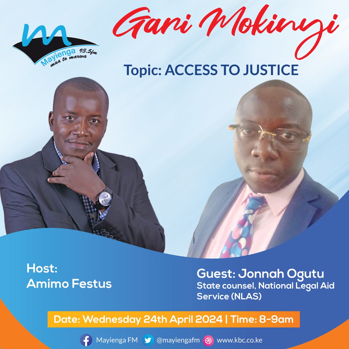 Going down to the Lakeside. Leaving no one behind. Tune in to Mayienga FM tomorrow morning as our state counsel Jonah Ogutu talks on access to justice and how #NLAS is advancing access to justice for the marginalized and vulnerable communities
#LegalAidWeek #NLAS #AccessToJustice