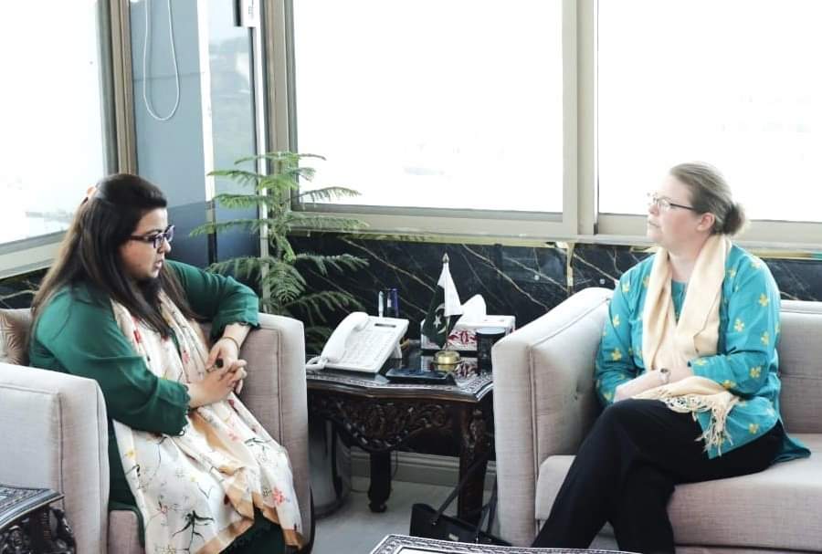 Political Counseller British High Commission Ms. Zoe Ware called on Minister of State for IT and Telecommunication Ms. Shaza Fatima Khawaja in Islamabad on April 23, 2024. @ShazaFK #MOITT #InvestInPakistan #digitalhubpakistan