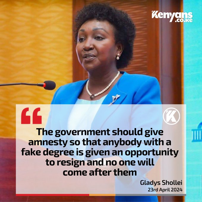 With allies like Gladys Boss, who needs enemies? It's downright shocking to see someone of Sholei's stature defending crooks who landed jobs with fake certificates. What a sickening twist!
Thindigua Alai Igathe D and G Fidel Odinga Kithure Kindiki Governor Sakaja