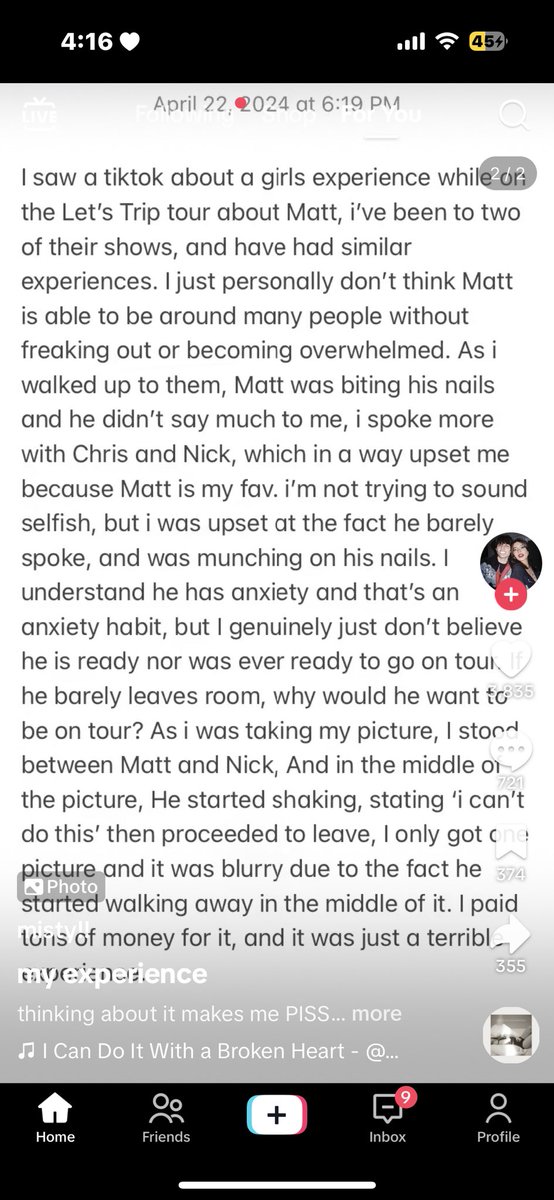 you have to be kidding. idk much abt matt’s anxiety, but i do know a lot in general since it runs and ruins my life. ppl w/ anxiety still want to experience things and make memories just like ppl w/o anxiety. you do NOT get to speak on matt’s behalf on how he feels abt touring.