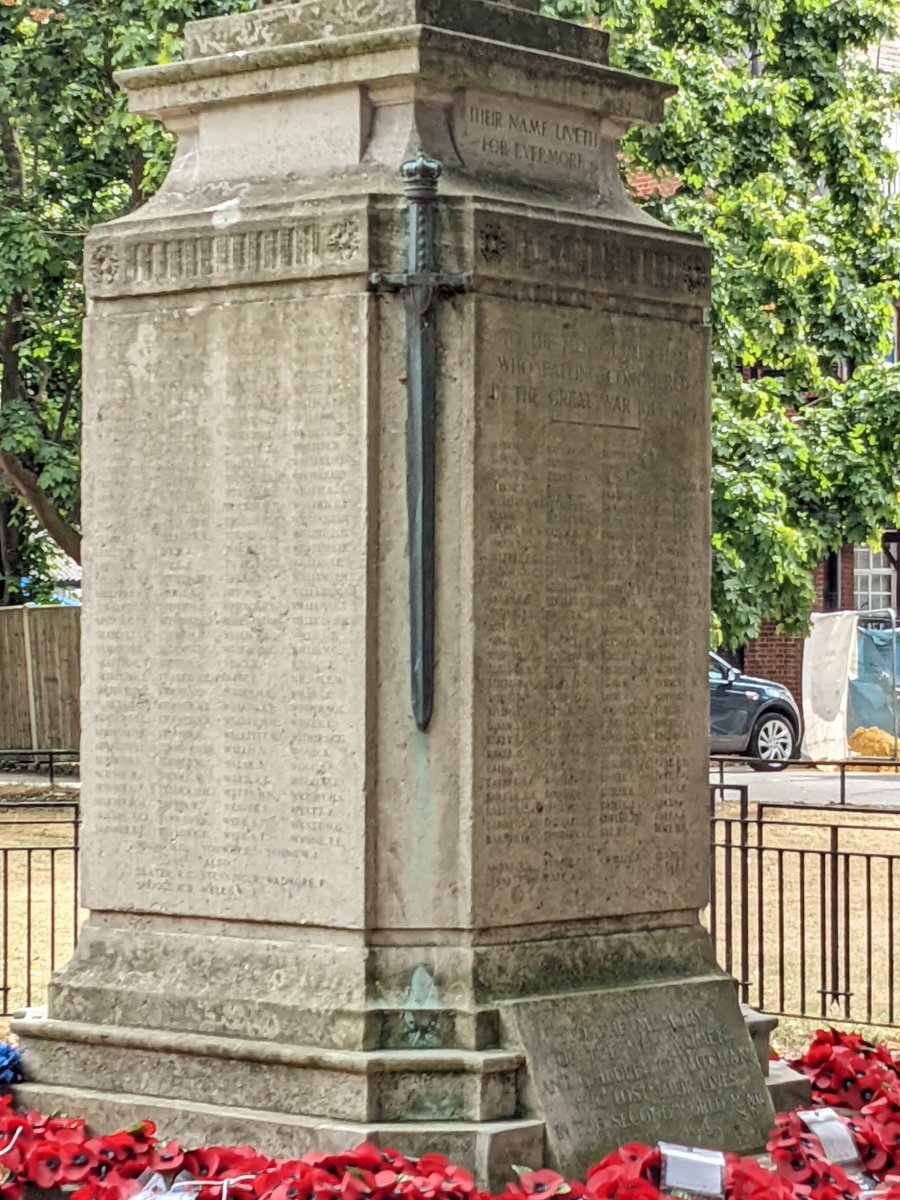 At the very last minute we have been told by @Merton_Council that the last remaining bronze sword on Mitcham War Memorial is being removed today so replicas can be prepared as part of the long awaited restoration of this listed monument