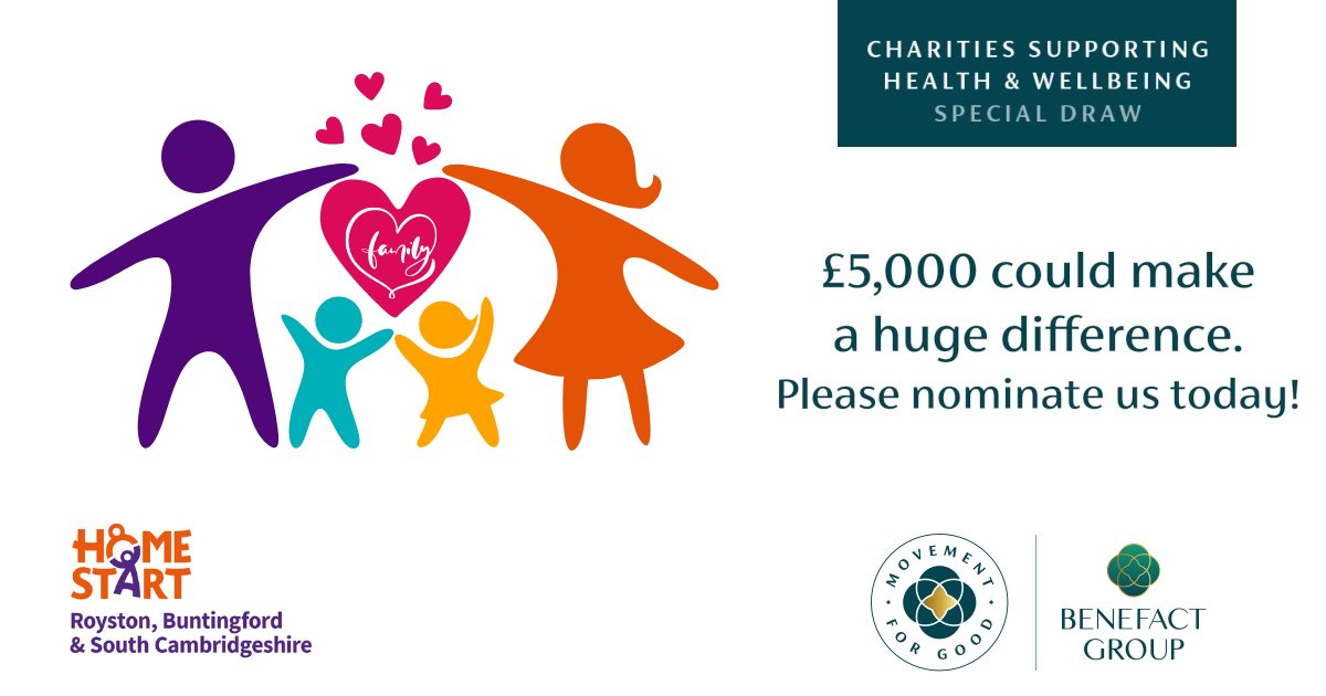 We could #WIN big in the @benefactgroup #Health & #Wellbeing Special Draw for £5,000 but we need your help! Until Friday 26th April, your nomination counts! Visit: health.movementforgood.com, enter our Charity no. 1105385 and ensure families get the help they need #MovementForGood