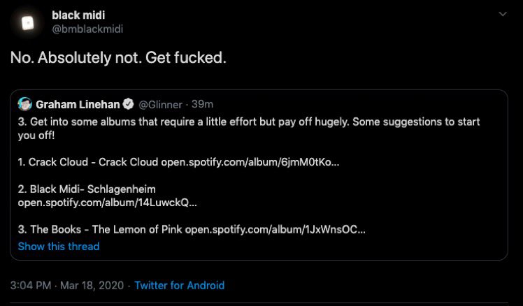 fromthelung's tweet photo. @Glinner do you still listen to black midi after they made fun of you for it https://t.co/rBFCxaspgt