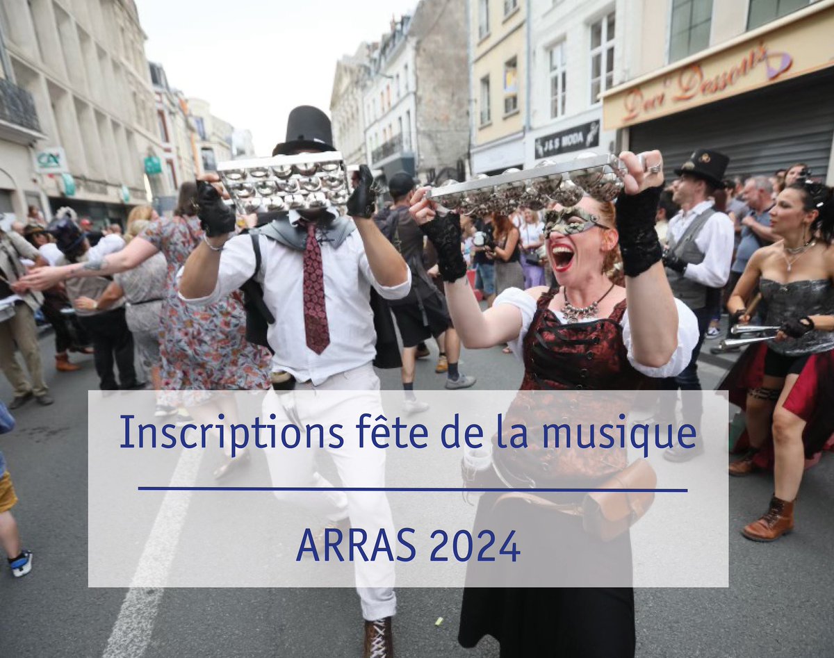 🎸 Les inscriptions pour la 𝑭𝒆̂𝒕𝒆 𝒅𝒆 𝒍𝒂 𝑴𝒖𝒔𝒊𝒒𝒖𝒆 𝟐𝟎𝟐𝟰 c'est maintenant ! 👉 vu.fr/ATPSm ✅ À retourner par mail, courrier ou à la mairie, au plus tard le vendredi 26 avril minuit ℹ️ Rens au 06 84 80 19 93 ou à l-cornet@ville-arras.fr #arras