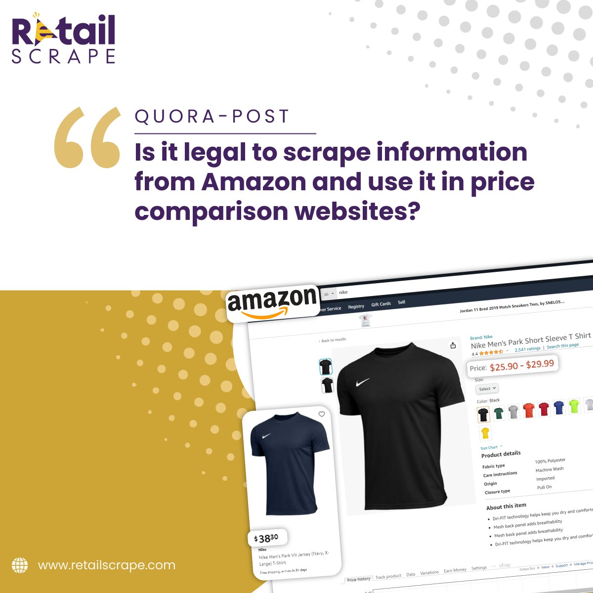 RetailScrap's tweet image. Legal risks in scraping Amazon for price comparison. Seek permission or use authorized APIs. Adhere to data protection laws.
Know More : quora.com/Is-it-legal-to…
#AmazonDataScraping #AmazonDataScraper #AmazonDataCollection #usa #uae #australia #canada #india #duabi #retailscrape