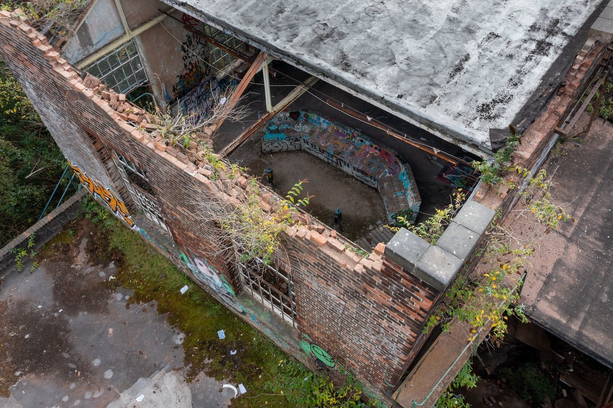 Drone shot looking through a fairly large hole in the roof at the control panel from the previous post. #abandoned #urbex #merseyside  #drone #dji #djimavic #djimavicpro #grimart