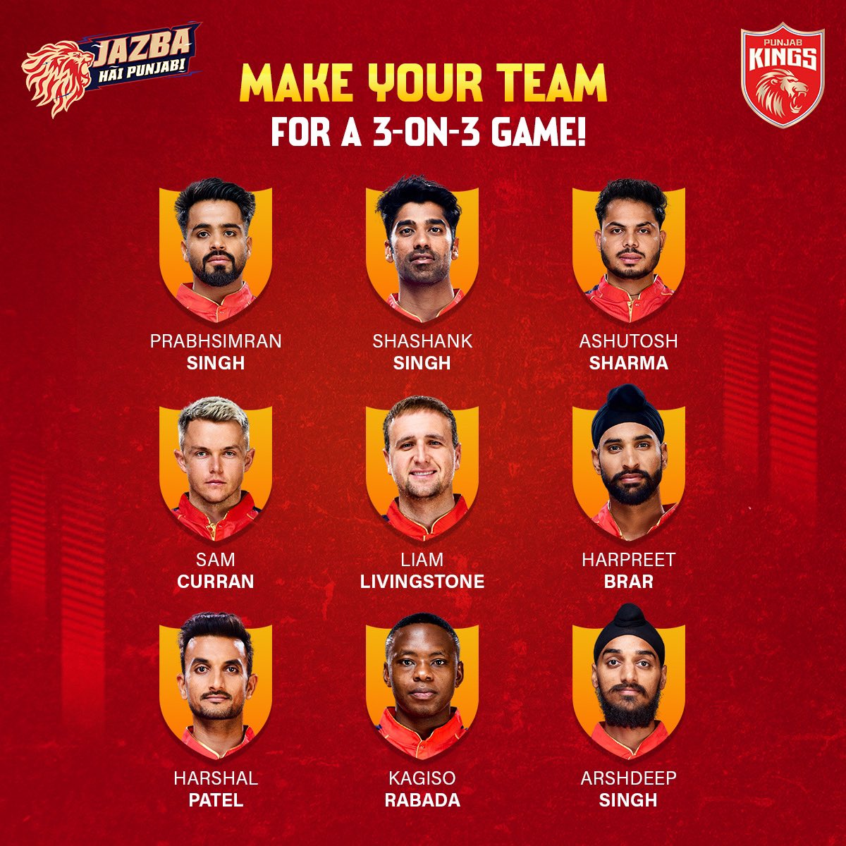 #SherSquad, which combination of 3️⃣ shers are you picking? 🦁🤔

#SaddaPunjab #PunjabKings #JazbaHaiPunjabi #TATAIPL2024