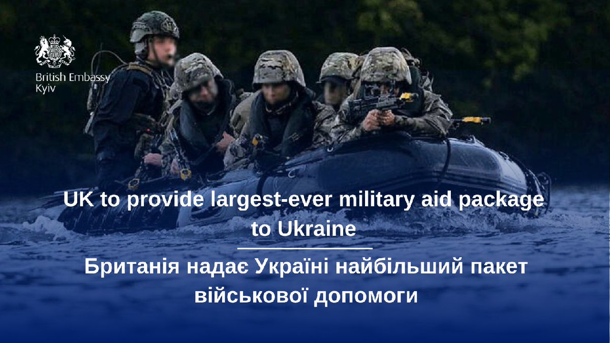 🇬🇧 will provide 🇺🇦 the largest-ever package of military aid to push back the Russian invasion: 🔹60 boats 🔹1,600 strike and air defence missiles 🔹additional Storm Shadow missiles 🔹400 vehicles 🔹4m rounds of small arms ammunition. 🔗 bit.ly/3UebWzc