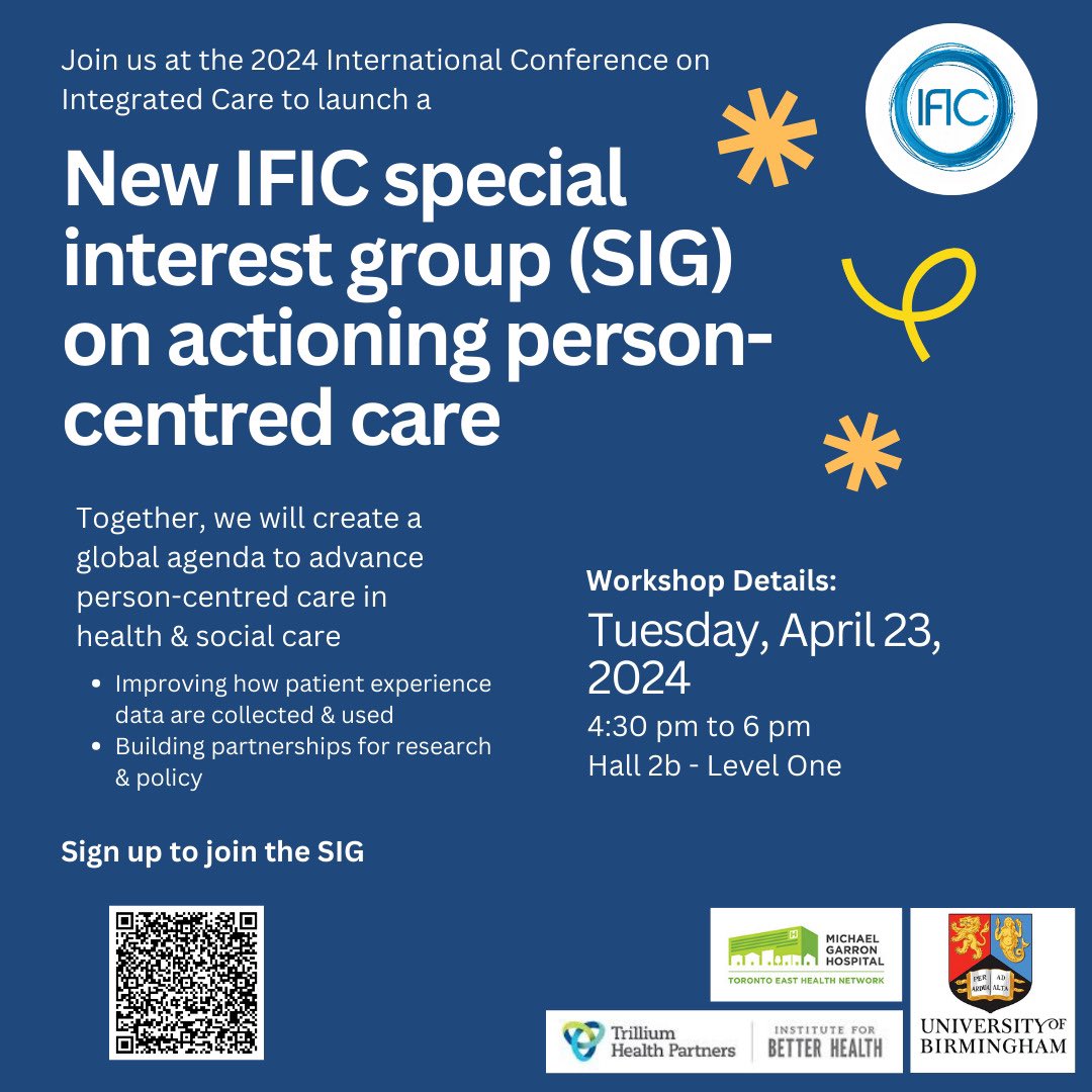 Want to put person centred care (PCC) into action? Join our workshop today (TuesApril 23) #ICIC24 as we launch a special interest group on PCC! We’re setting an agenda 2make PCC the norm and not the exception! 4:30-6pm, Hall 2B, level 1 @IFICInfo @THP_hospital @ihpmeuoft