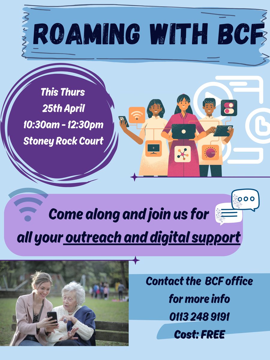 Our amazing Kelly will be at Stoney Rock Court LS9 7HT this Thursday from 10:30am-12:30pm for all your digital and outreach needs!