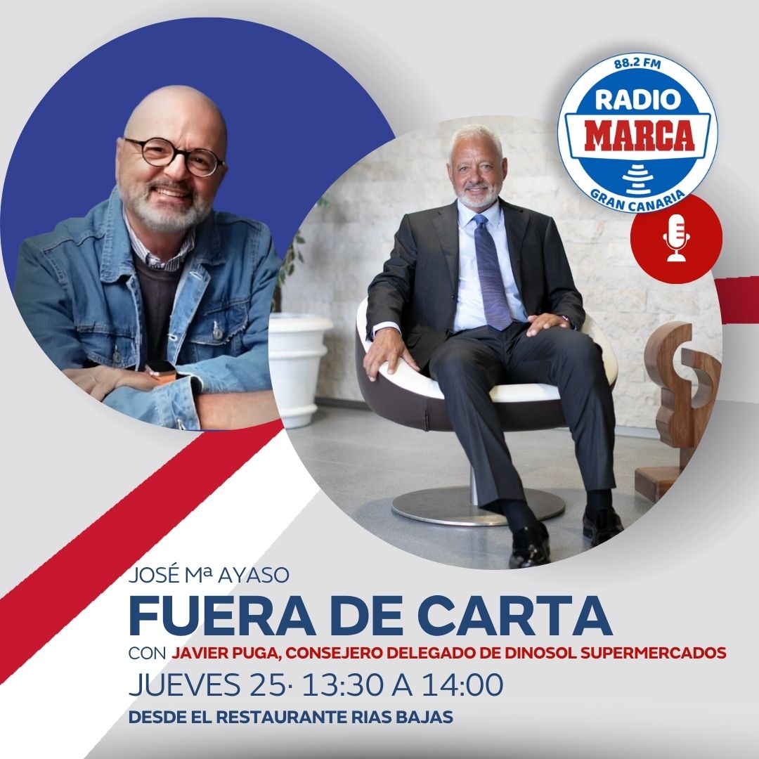 🎙️ Este jueves 25 de abril a las 13:30h tendremos nuevo episodio de 'Fuera de Carta' desde el Restaurante Rías Bajas con un nuevo protagonista de lujo como Javier Puga, consejero delegado de Dinosol Supermercados, para una charla amena y distendida a la par que amena