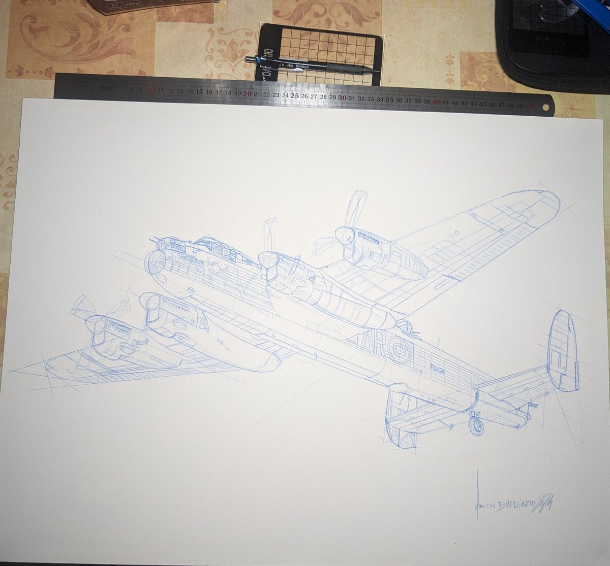 Work in progress havro Lancaster sketched by fOrangeArt baldinotti francois former official french air force painter #peintredelairetdelespace #aviationgeek #aviationart