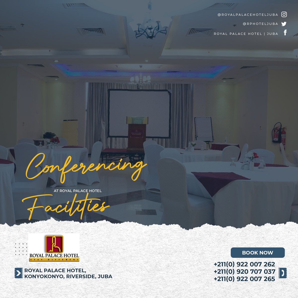 RPHoteljuba's tweet photo. At Royal Palace Hotel we offer a condusive conference facilities that is suitable for conference/Workshop/Training. For reservations: +211920707037 or email rphreservation@gmail.com.
#Conferencefacilities #RoyalPalaceHotelJuba https://t.co/YSb2wEzLiY