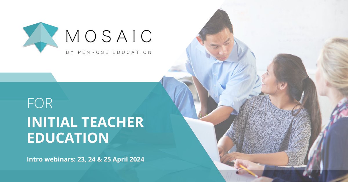 Today | 12pm
Wed | 2pm
Thu | 11:30am

Webinar - Intro to the Mosaic Platform for #InitialTeacherEducation & #Mentor Training 
with @RobCaudwell
Register bit.ly/3ZQ7qZh 
#ITT #HE #ITE