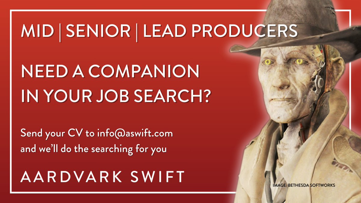 🤔 Are you an experienced games producer looking for a little help with your job search?

📨 Send your CV to info@aswift.com and we can arrange a confidential chat to talk about your options.

🌐 Or sign up on our site: aswift.com/?utm_source=Tw…

#GameJobs #GamesJobs