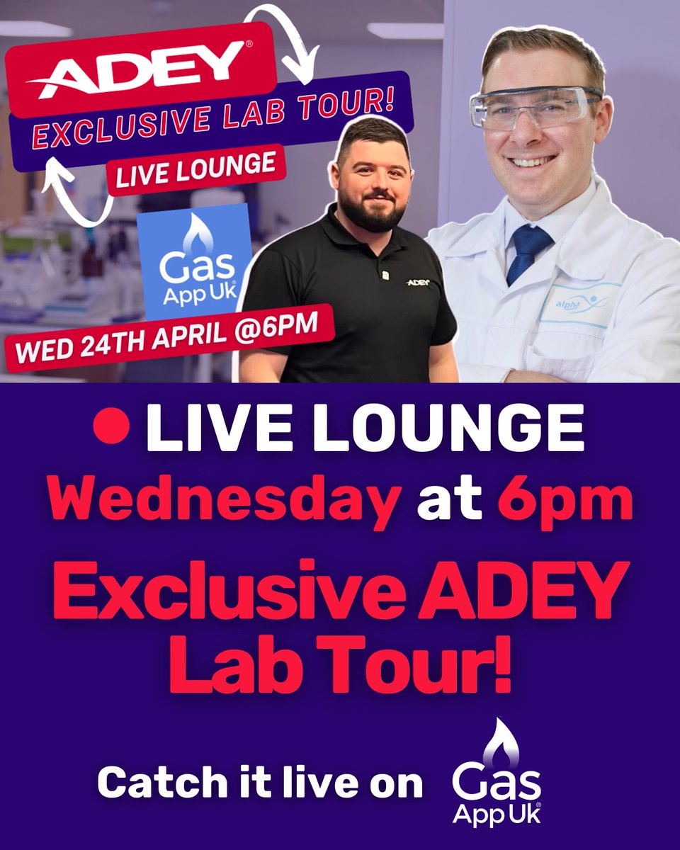 WEDNESDAY @ 6PM - Don't miss the tour of ADEY's lab with Elliot - we are very excited to give you an exclusive look! 👀✨ Users click here & add to calendar: gasapp.co.uk/l?nk=liveloung…