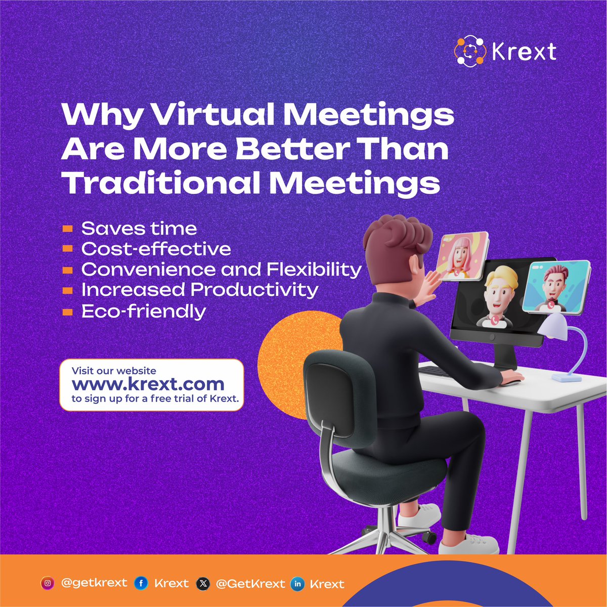 Virtual meetings are more better than traditional meetings for so many reasons and here’s a few reasons why. 

Prioritize virtual meetings, even in a traditional work setting and see the changes it brings to your workplace.

krext.com

#virtualmeetings #krext