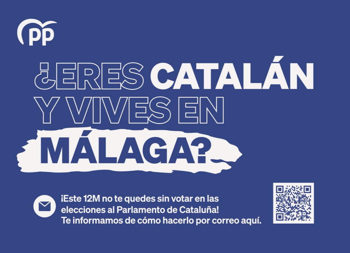 🗳️¿Eres catalán y vives en Málaga? ¡Este 12M no te quedes sin votar en las elecciones al Parlamento de Cataluña! 

💙Te informamos de cómo hacerlo por correo aquí. ppcatalunya.com/tu-voto-por-co…

#EleccionesCataluña #VotoPorCorreo