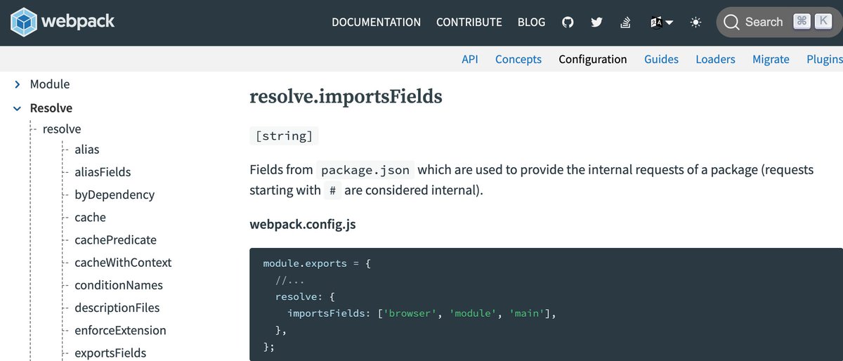 TODO: document what 'importsFields' is, correct the examples, link to nodejs.org/api/packages.h…