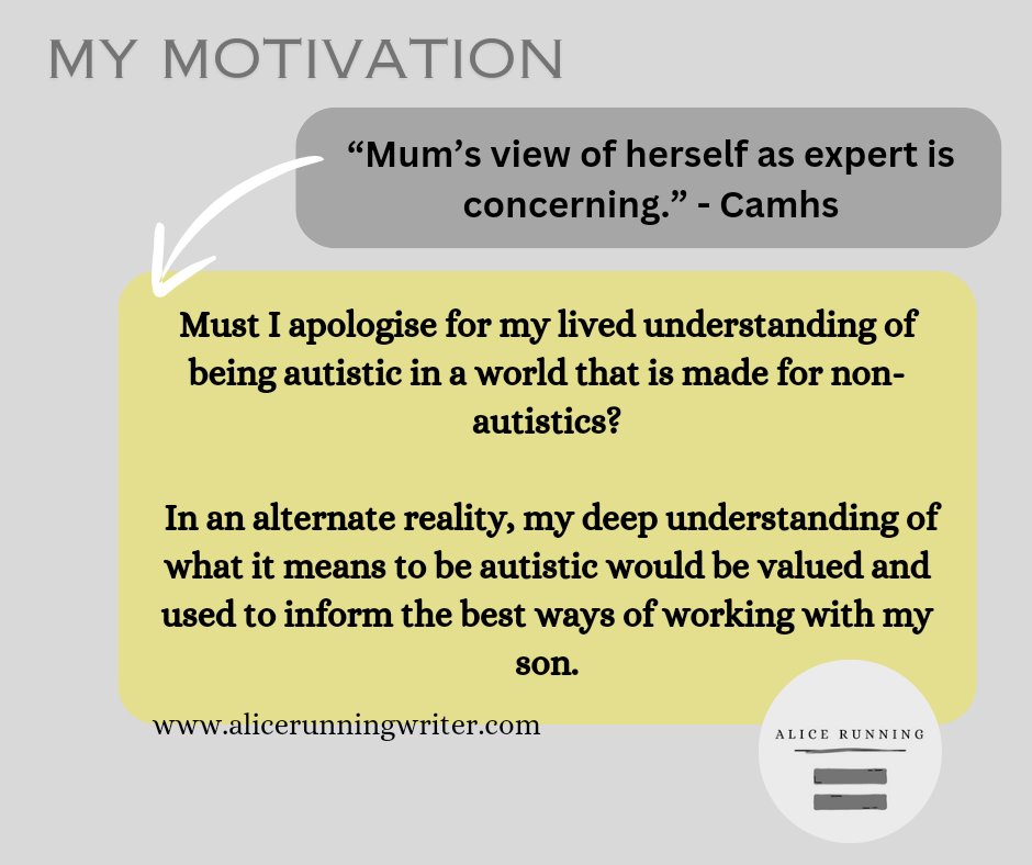 AliceRunning1's tweet image. “Mum’s view of herself as expert is concerning.” - CAMHS

My deep understanding of what it means to be autistic should be valued + used to inform the best ways of working with my child.

 #NeurodivergentParents #pdaautism #autisticvoices #Send #autism