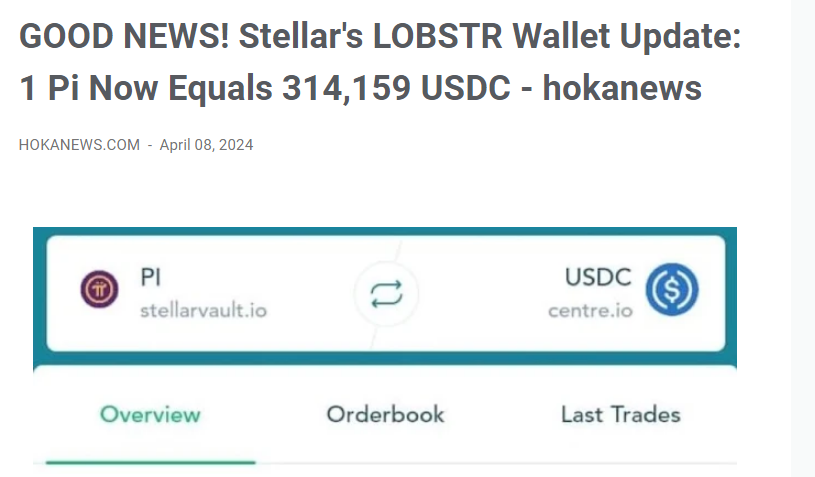 #Picommunity #PiGCV314159 #pinetworkupdates 
Stellar owned LOBSTR Wallet is supportive of Pi Community's GCV. 
Its Exchange quoted Picoin US$314,159.00 Pi.
LOBSTR app
play.google.com/store/search?q…

hokanews.com/2024/04/good-n…