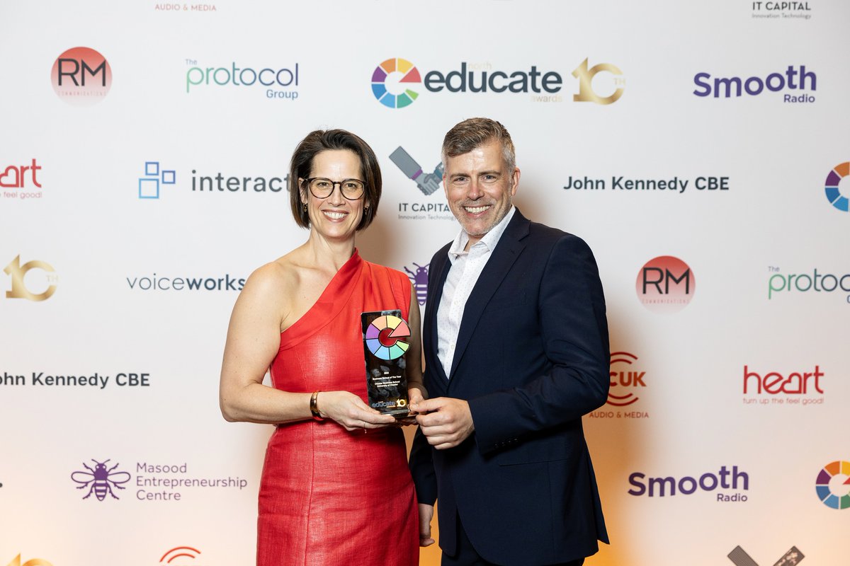 We're pleased to announce that @uoc_business has been named Business School of the Year at the @educatenorth Awards! 🎉

The Business School was recognised for creating a purposeful phase of business engagement, as well as making a positive change in Cheshire’s economic growth.