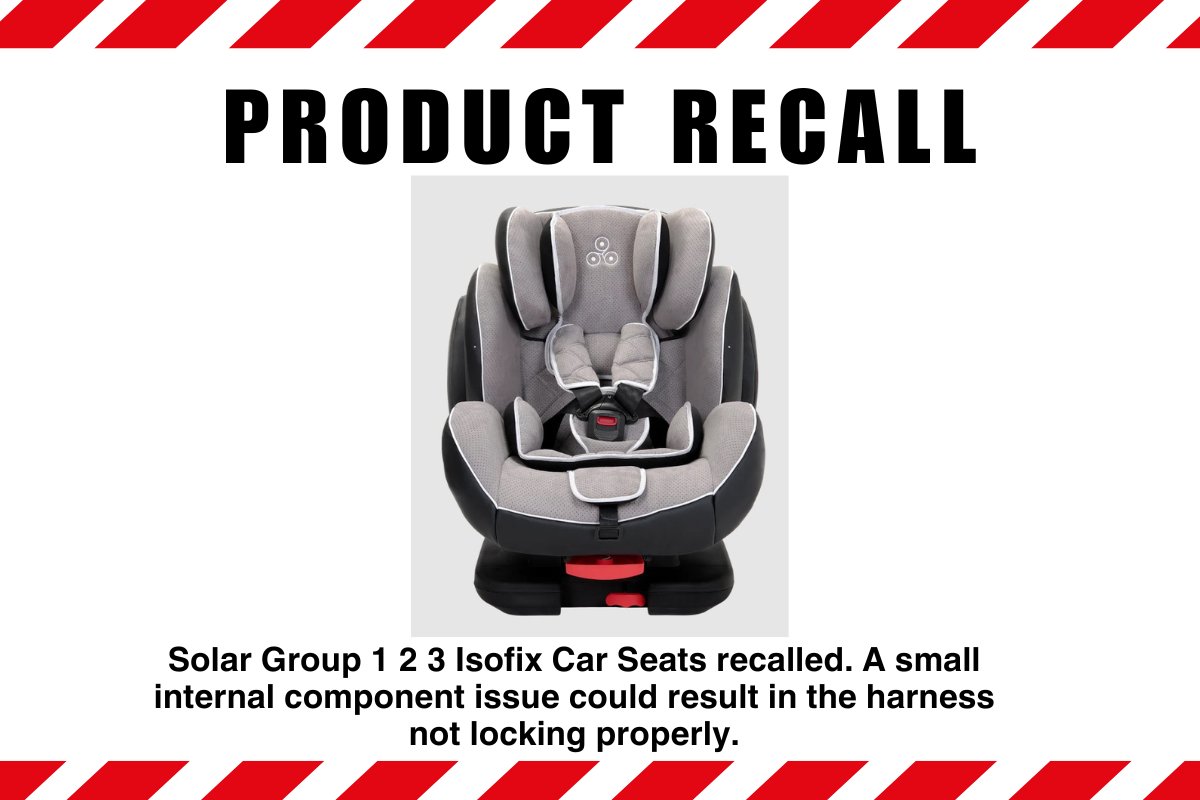 Suffolk Trading Standards on X Ickle bubba have identified a potential safety concern relating to a small internal component issue on the Solar Group 1 2 3 Isofix Car Seat. This issue