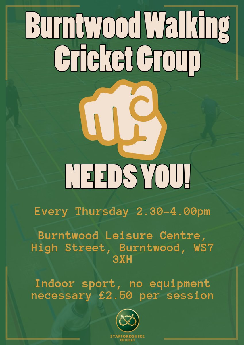 Burntwood Walking Cricket - Contact Steve Lightfoot, s.lightfoot@staffordshirecricket.co.uk for more info