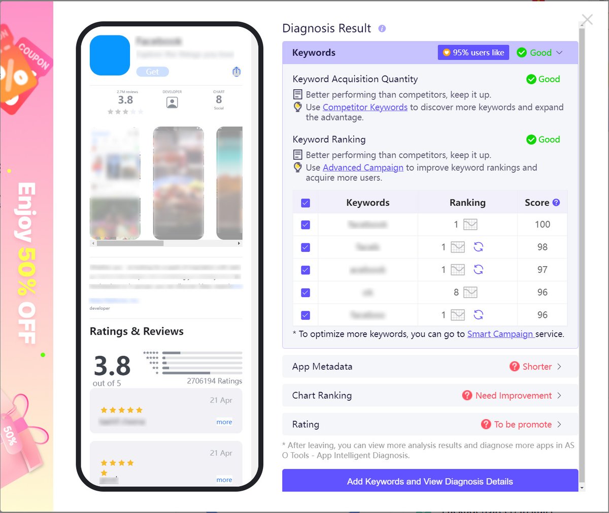 💡 IS YOUR APP PERFORMING WELL IN APP STORES? 

👉 bit.ly/3TgbXUp

TRY ASOWORLD'S APP INTELLIGENT DIAGNOSIS FOR FREE!

#ASOWorld #ASO #Appmarketing