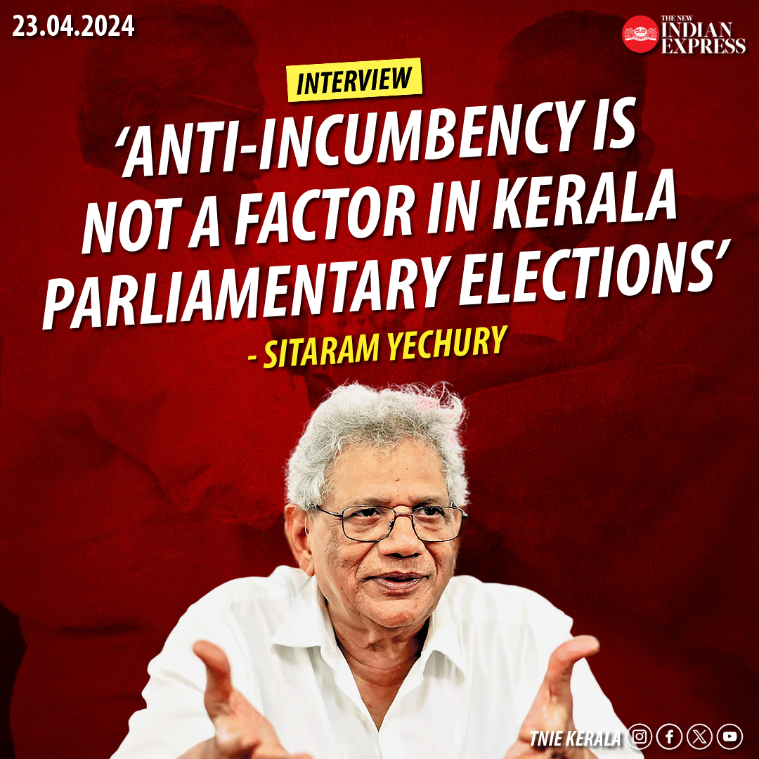 'BJP is desperate and wants to make the communal angle work' - @SitaramYechury says in this interview with @anilsanilan 🔗bit.ly/3xRdN5F @MSKiranPrakash @PaulCithara @CPIMKerala @BJP4Keralam @INCKerala #LokSabhaElections2024 #ElectionsWithTNIE #ElectionsWithExpress