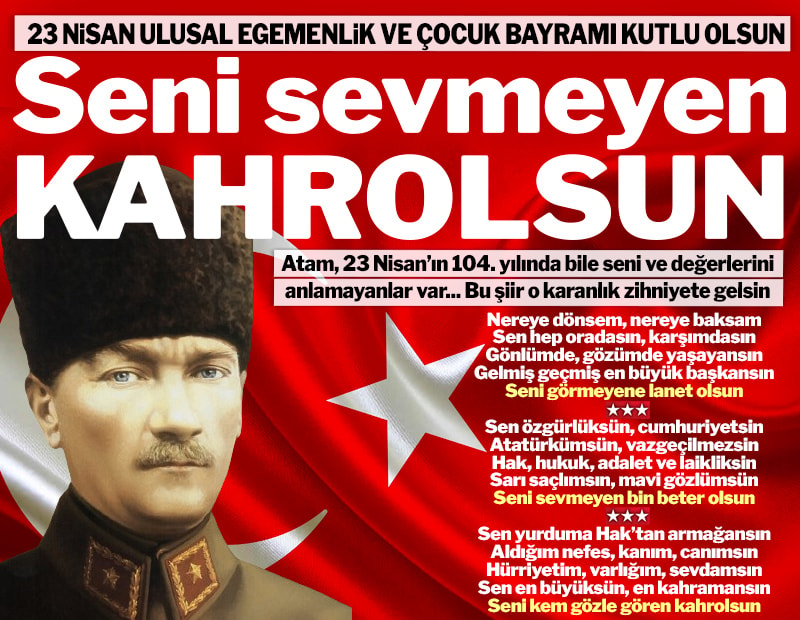 Sözcü den #23Nisan konulu faşist manşet...Chp 1.Genel Başkanı Mustafa Kemal 'in fotosunu kullanarak toplumu tehdit etmiş...