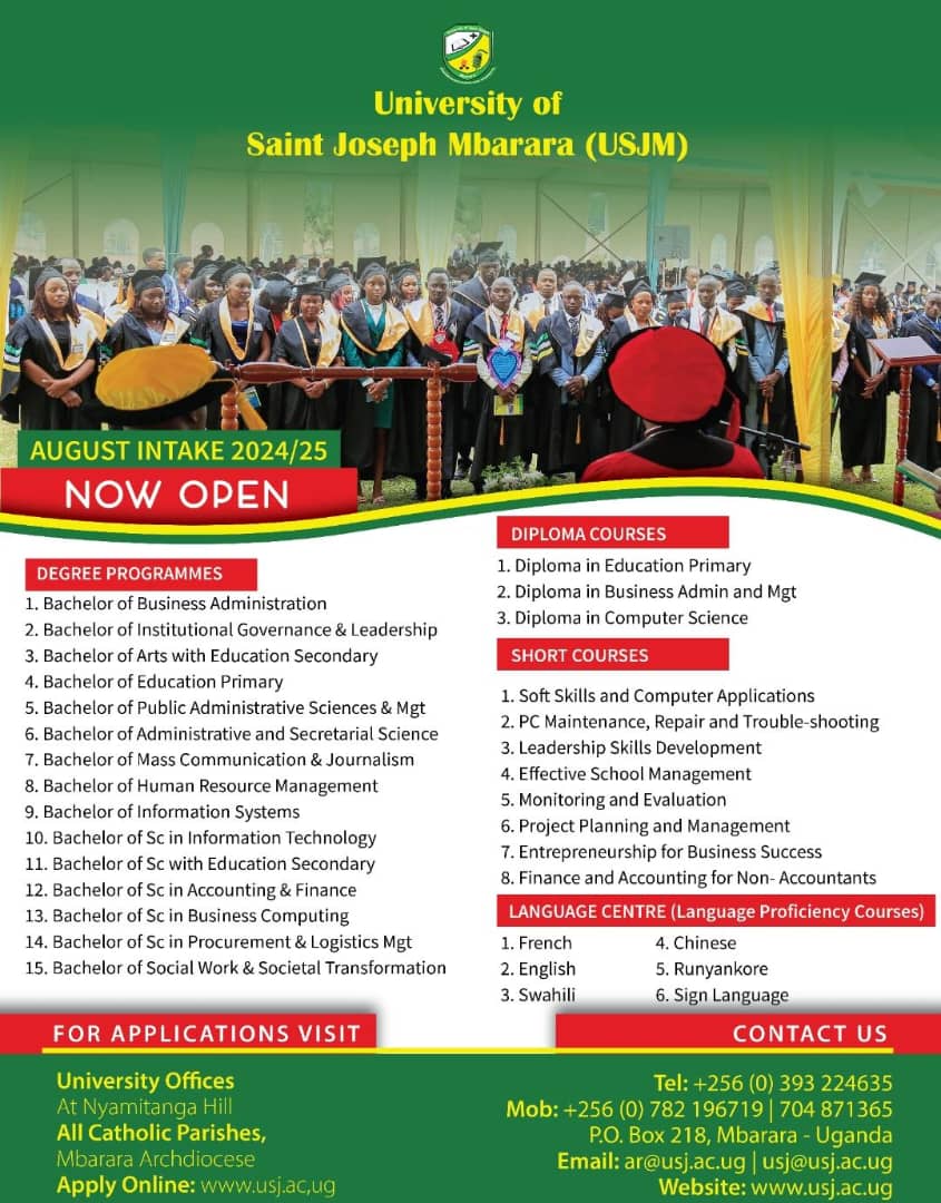 Secure a bright future as you Apply for the course of your choice at University of Saint Joseph Mbarara (USJM) @USJM_Official in this AUGUST INTAKE 2024/2025  🗞🧑‍🎓 
#ApplyNow usj.ac.ug 🌐  #USJMAdmission #AugustIntake