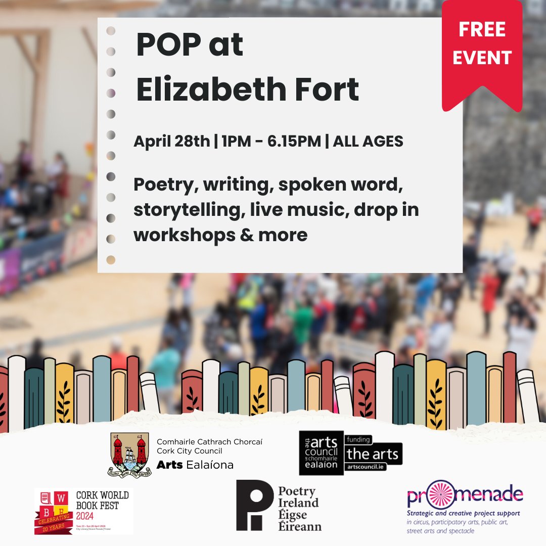 Experience the power of words at POP Elizabeth Fort ✒️ Join us today, Sunday 28th April from 1pm, for an afternoon of creativity and inspiration as we celebrate the written and spoken word in the heart of Cork. Admission is free, so bring your friends and family! @poetryireland