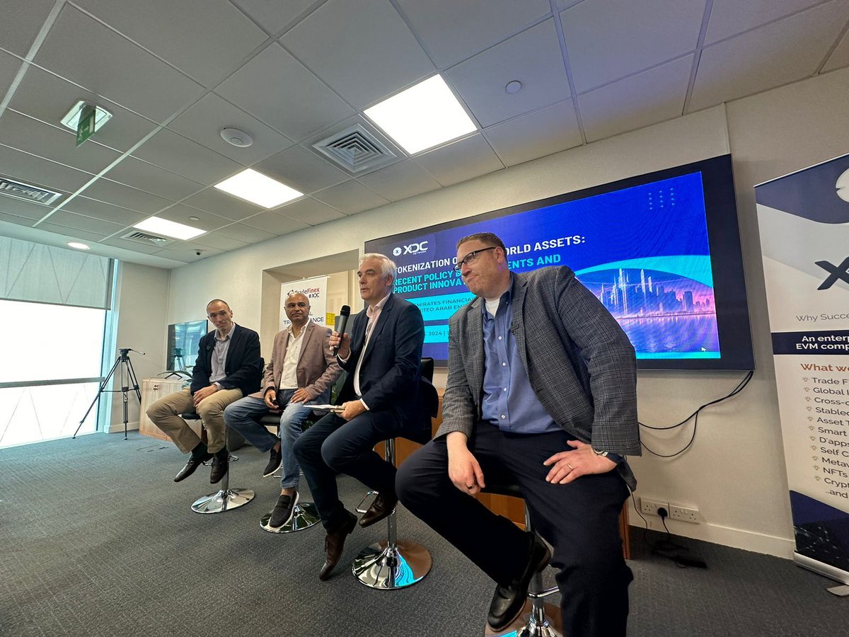 Here’s our CEO, @AndreCasterman hosting yesterday’s event on tokenisation of real-world assets, alongside other industry leaders, organised by @XDCTradeNetwork in Dubai. A special thanks to the participants and organisers for making this event a success. @XDCFoundation