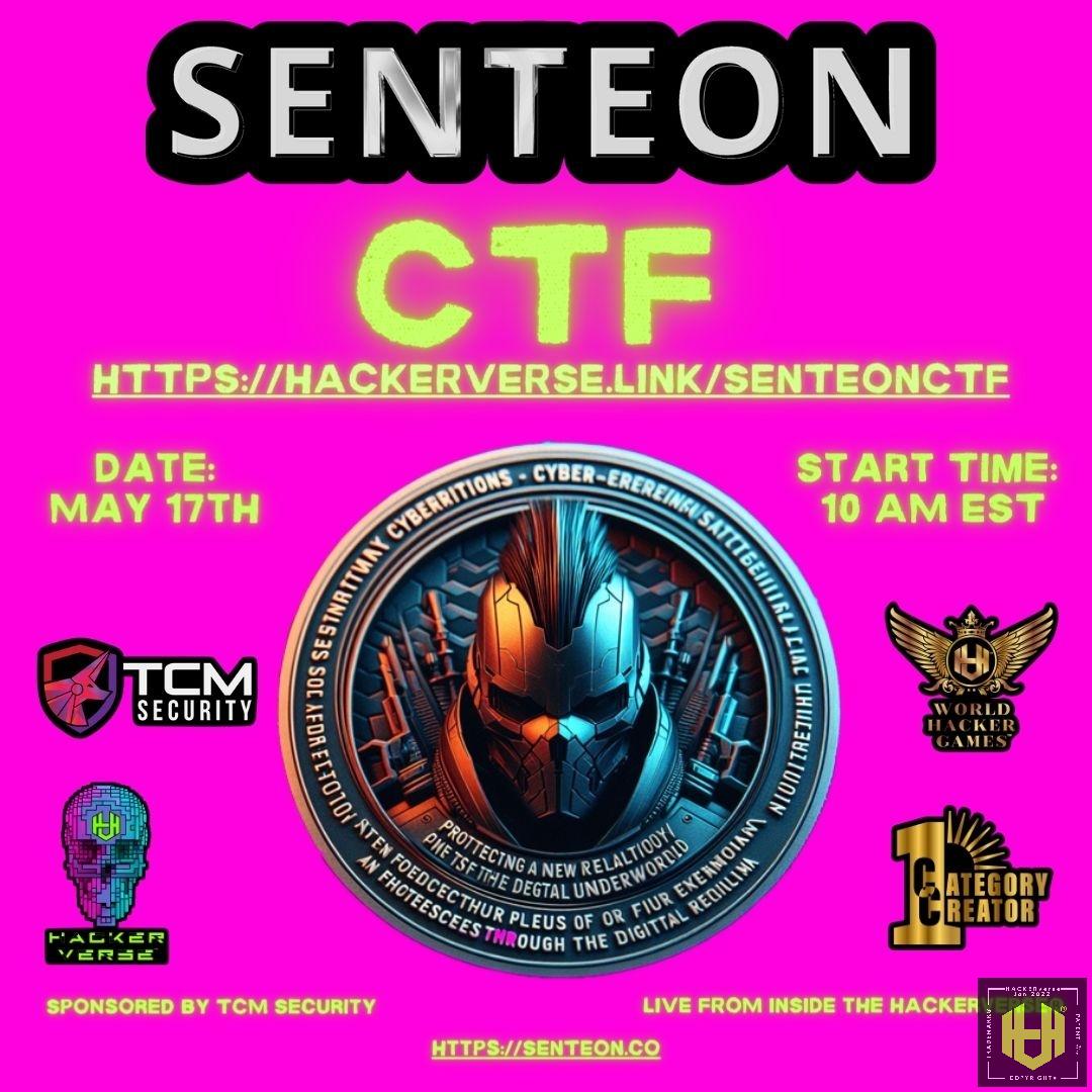 Laugh or Cry, Choose your Battle: hackerverse.link/senteonctf
Watch, Play or Cry!
@SenteonCIS
@_HACKERverse_
#HACKERverse® #HV
#WORLDhackergames™ #WHG
#CTF
#CAPTUREtheflag
#SENTEON
#TCMsecurity