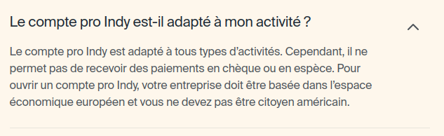 Indy le compte pro gratuit mais qui n'accepte ni les espèces ni les chèques.