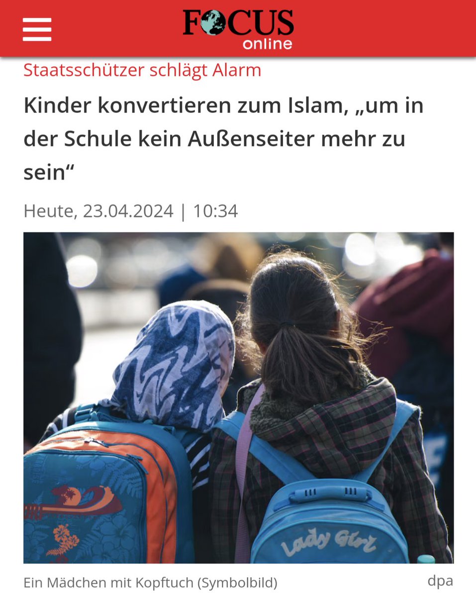 Ein Staatsschützer warnt: 'Es wenden sich auch immer mehr Eltern deutscher Kinder an Beratungsstellen, weil die christlichen Kinder konvertieren wollen, um in der Schule keine Außenseiter mehr zu sein.'

Christliche Kinder in Deutschland konvertieren zum #Islam, damit sie nicht