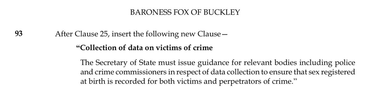 Have an amendment to Victims & Prisoners Bill due for discussion this evening on reliable collection of crime data using sex registered at birth across all data sets, not the misleading conflation of sex and gender.