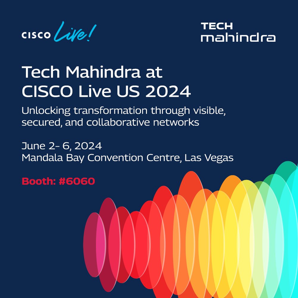 Tech Mahindra is gearing up for CISCO Live US 2024! This year’s theme ‘Unlocking transformation through visible, secured and collaborative networks’ perfectly aligns with our commitment to innovation and collaboration. Join us at booth #6060, Mandala Bay Convention Centre, Las